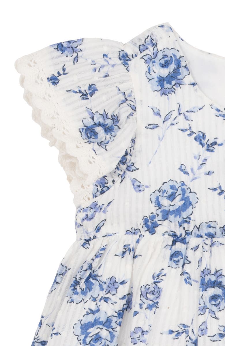 Rare Editions Floral Toile Dress, Bloomers & Headband Set, Alternate, color, Blue