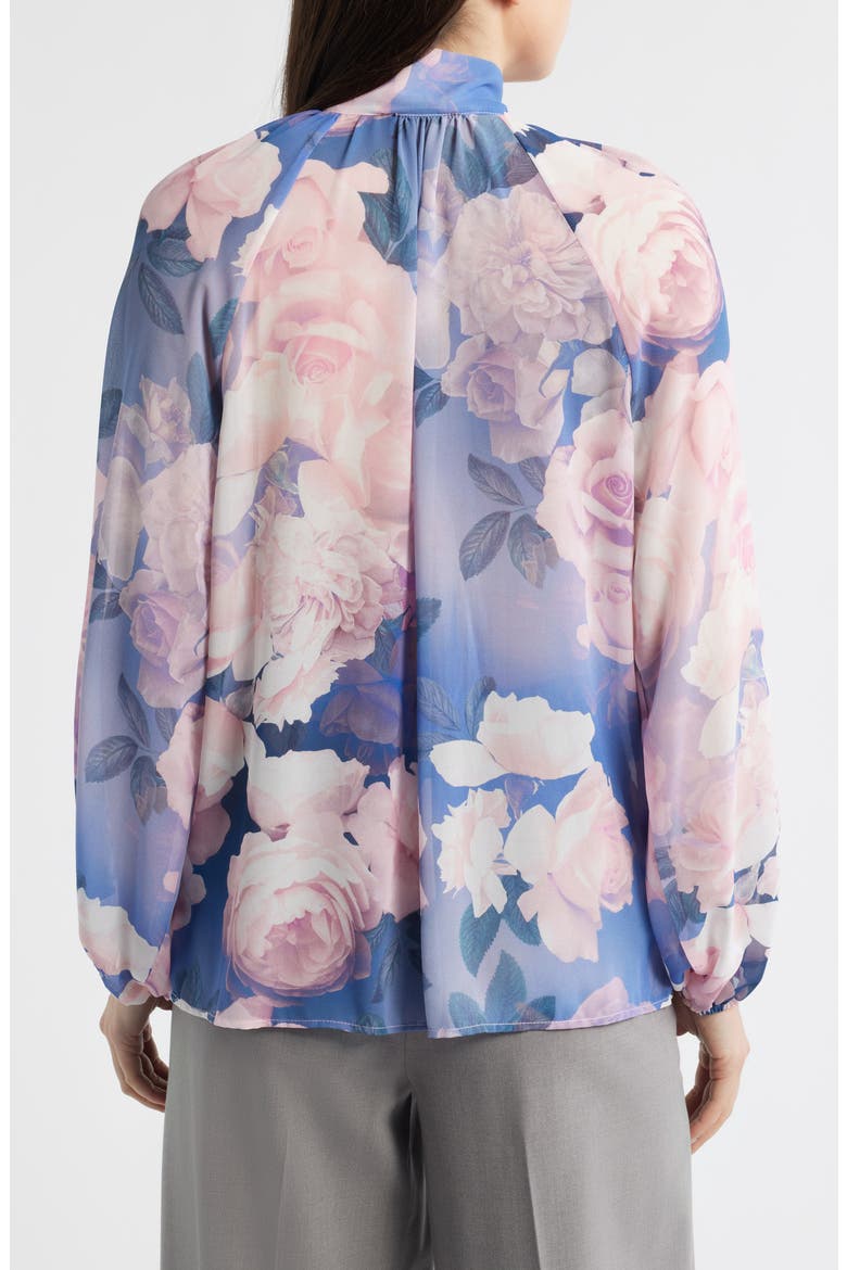 Floral Print Tie Neck Top, Alternate, color, BLUE PETAL FLORAL