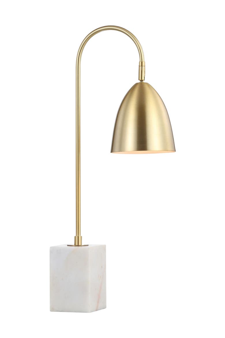 Ana 26" Gold Arched Metal with Marble Base LED Table Lamp, Brass Gold/White, Main, color, Brass Gold/White