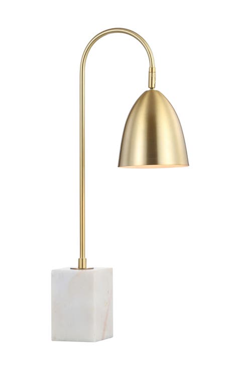 Ana 26" Gold Arched Metal with Marble Base LED Table Lamp, Brass Gold/White