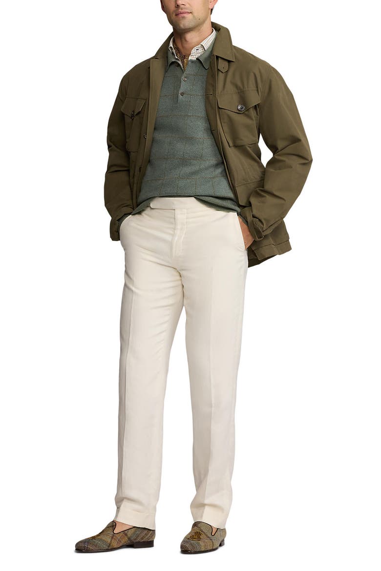 Windowpane Plaid Cashmere & Wool Polo Sweater, Alternate, color, SEA SPRAY MELANGE
