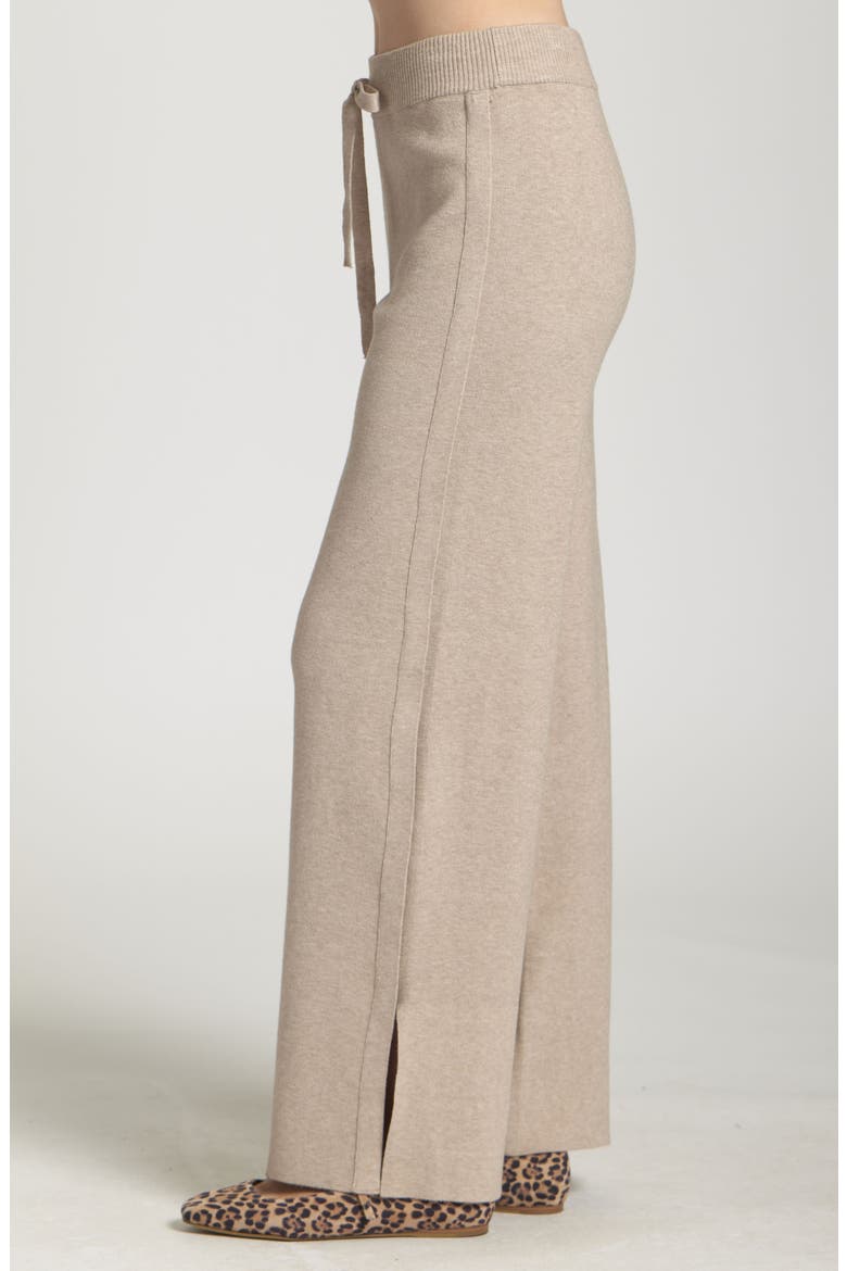 Drawstring Waist Split Hem Pants, Alternate, color, HEATHER SAND