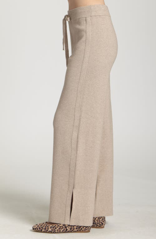 Apny Drawstring Waist Split Hem Pants In Neutral