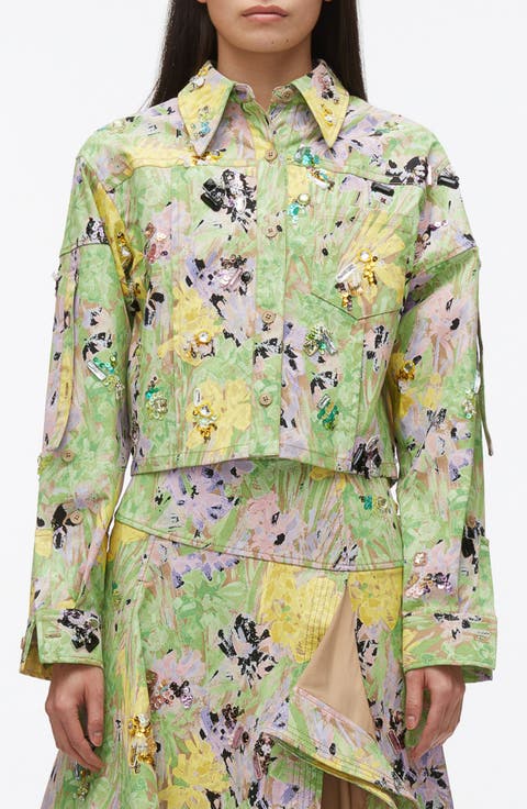 Flowerworks Embellished Cotton Twill Cropped Jacket