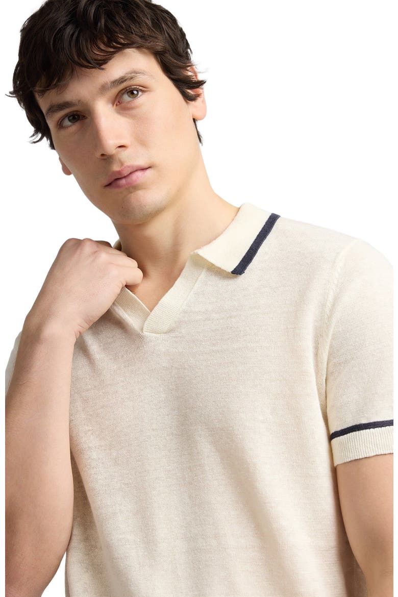 Linen Johnny Collar Polo, Alternate, color, Egret/Midnight