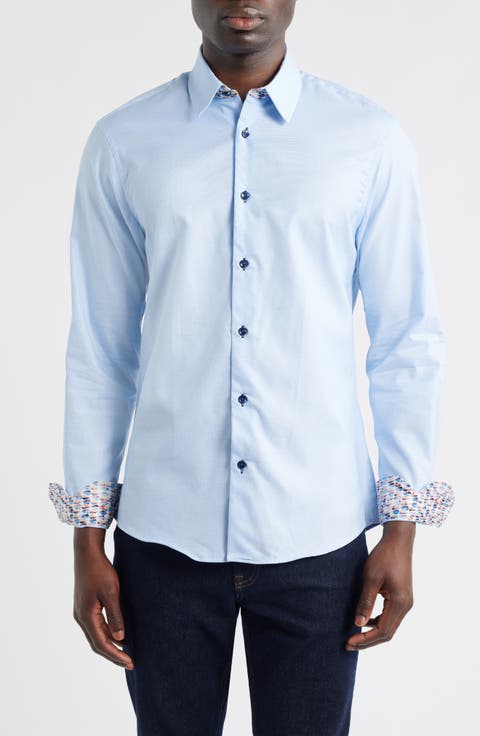 Dobby Printed Silk Trim Dress Shirt