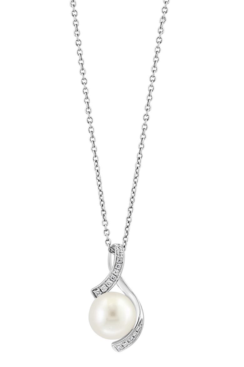 Diamond Pavé Cultured Pearl Pendant Necklace - 0.06ctw, Main, color, WHITE