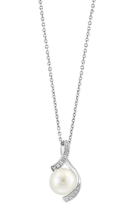 Diamond Pavé Cultured Pearl Pendant Necklace - 0.06ctw