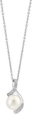 EFFY Diamond Pavé Cultured Pearl Pendant Necklace - 0.06ctw