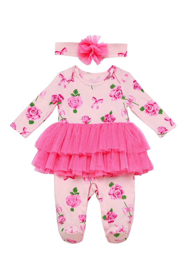 Floral Tutu Layette & Headband Set, Main, color, PINK/ WHITE