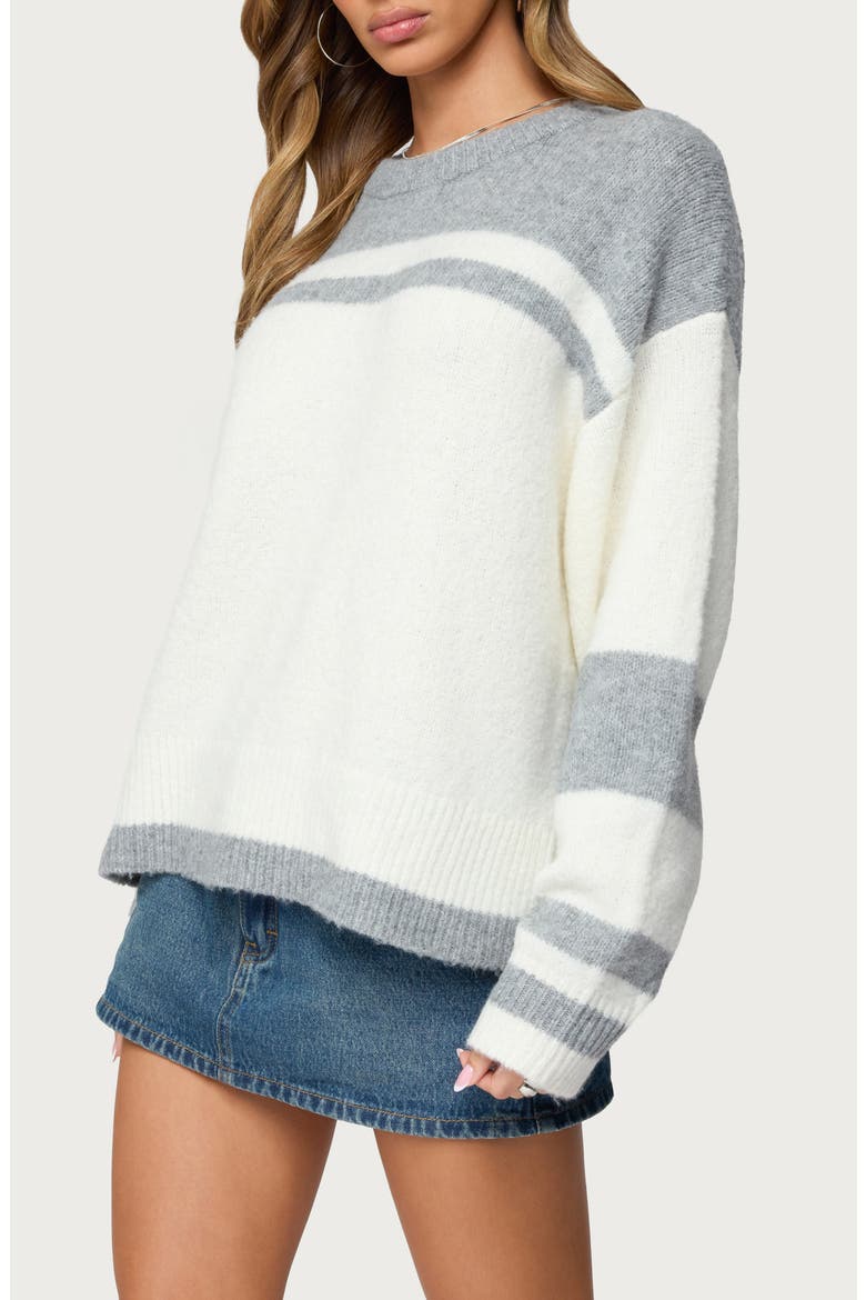 Nogah Oversize Stripe Sweater, Alternate, color, GRAY-AND-WHITE