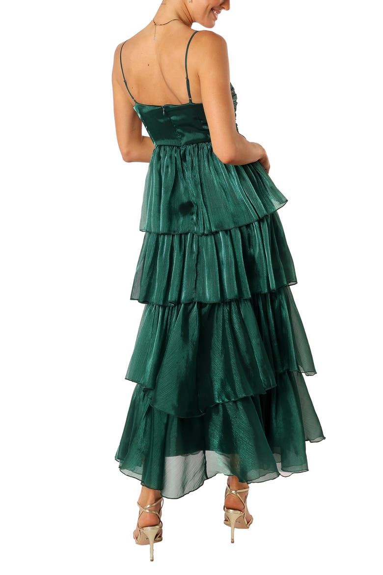 Jace Tiered Satin Gown, Alternate, color, SHIMMER EMERALD