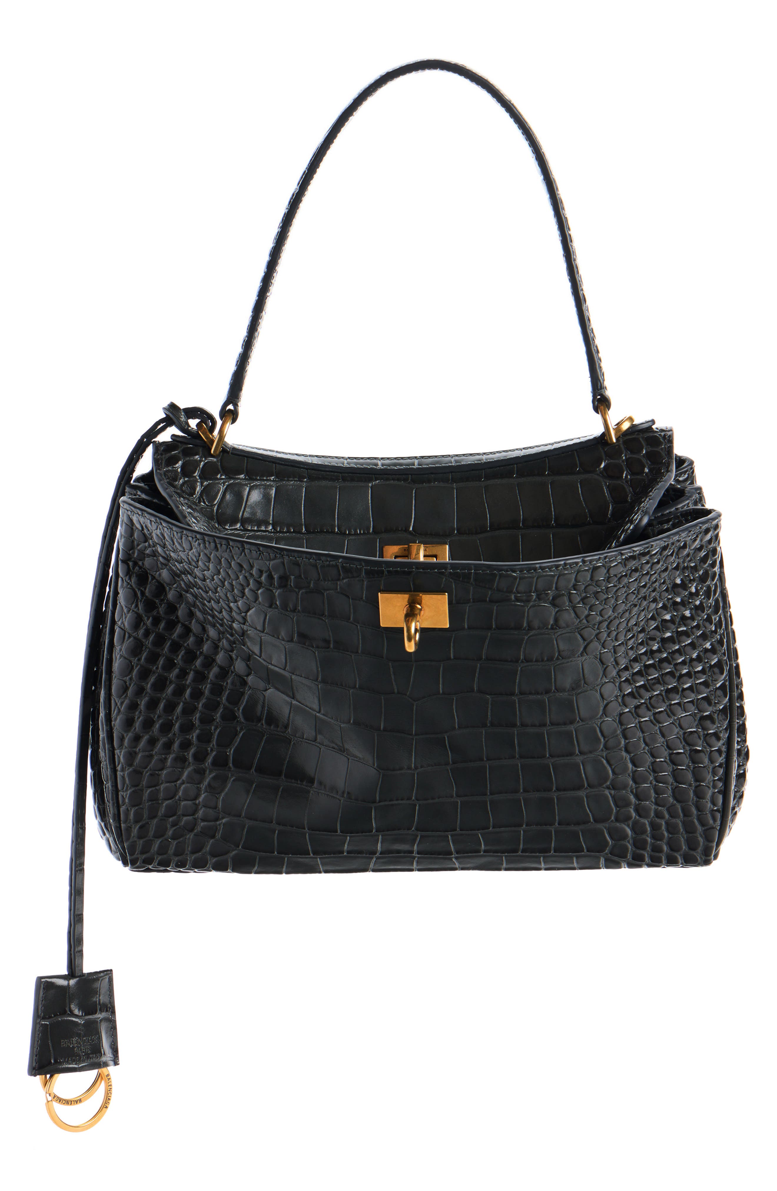 Balenciaga Rodeo Croc Embossed Leather Handbag, Main, color, 1000 Black