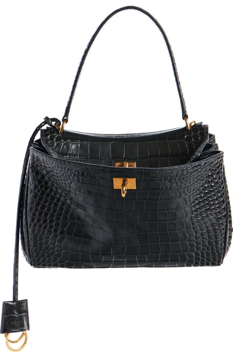 Balenciaga Rodeo Croc Embossed Leather Handbag, Main, color, 1000 Black