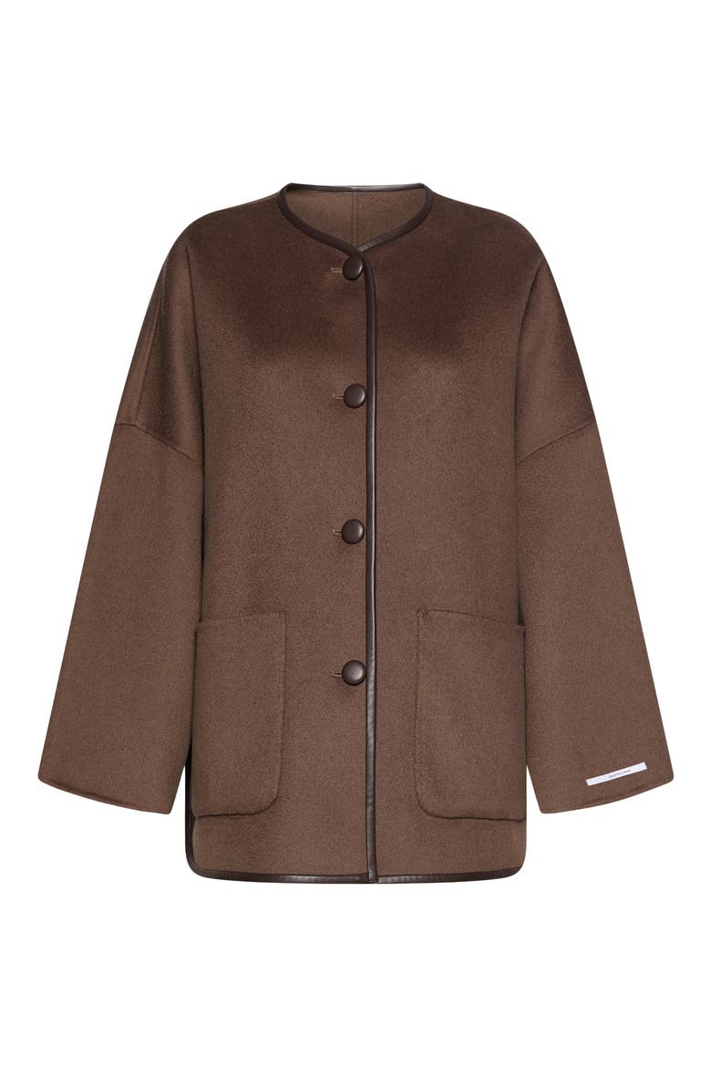 Wool Blend Collarless Coat, Alternate, color, BROWN