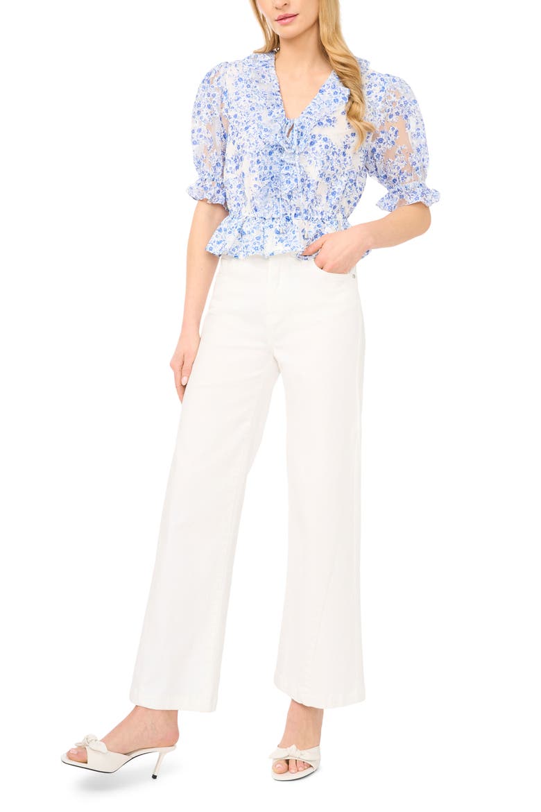 Clarise Ruffle Trim V-Neck Top, Alternate, color, SKY