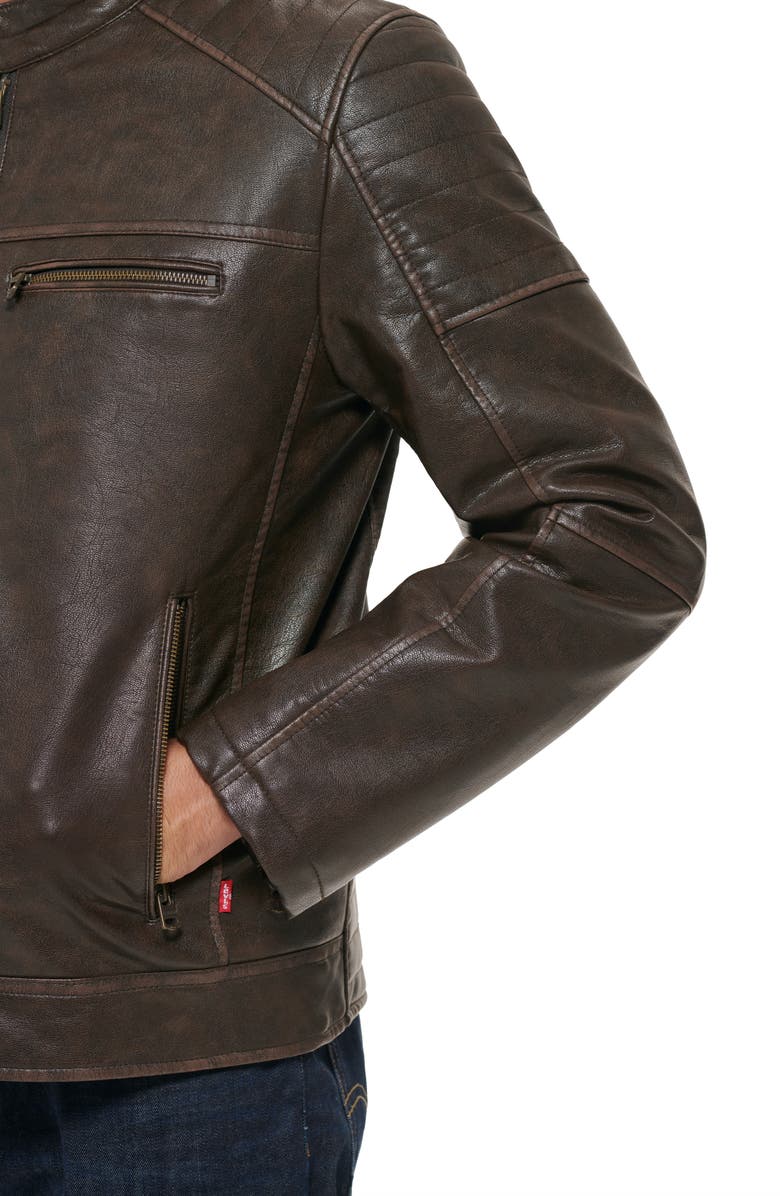 Levi's<sup>®</sup> Faux Leather Hooded Moto Racer Jacket, Alternate, color, Deep Brown