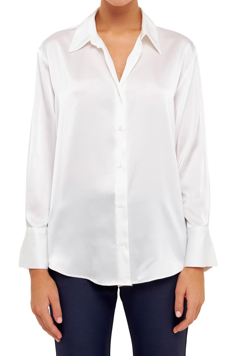 Satin Button-Up Shirt, Alternate, color, WHITE