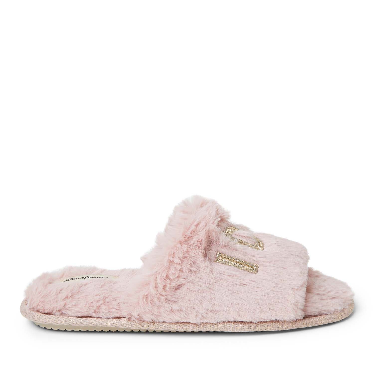 DEARFOAMS Lane Bridal I Do Fuzzy Slide Slipper, Alternate, color, Pale Mauve