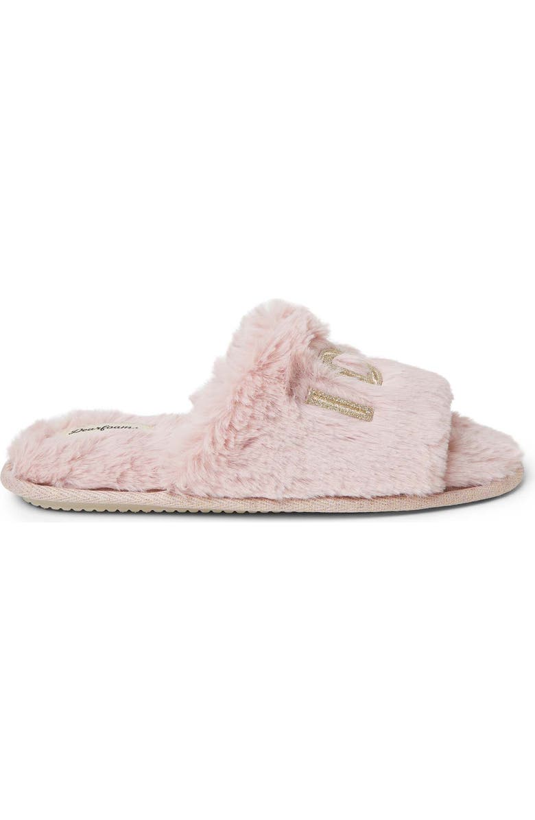 DEARFOAMS Lane Bridal I Do Fuzzy Slide Slipper, Alternate, color, Pale Mauve