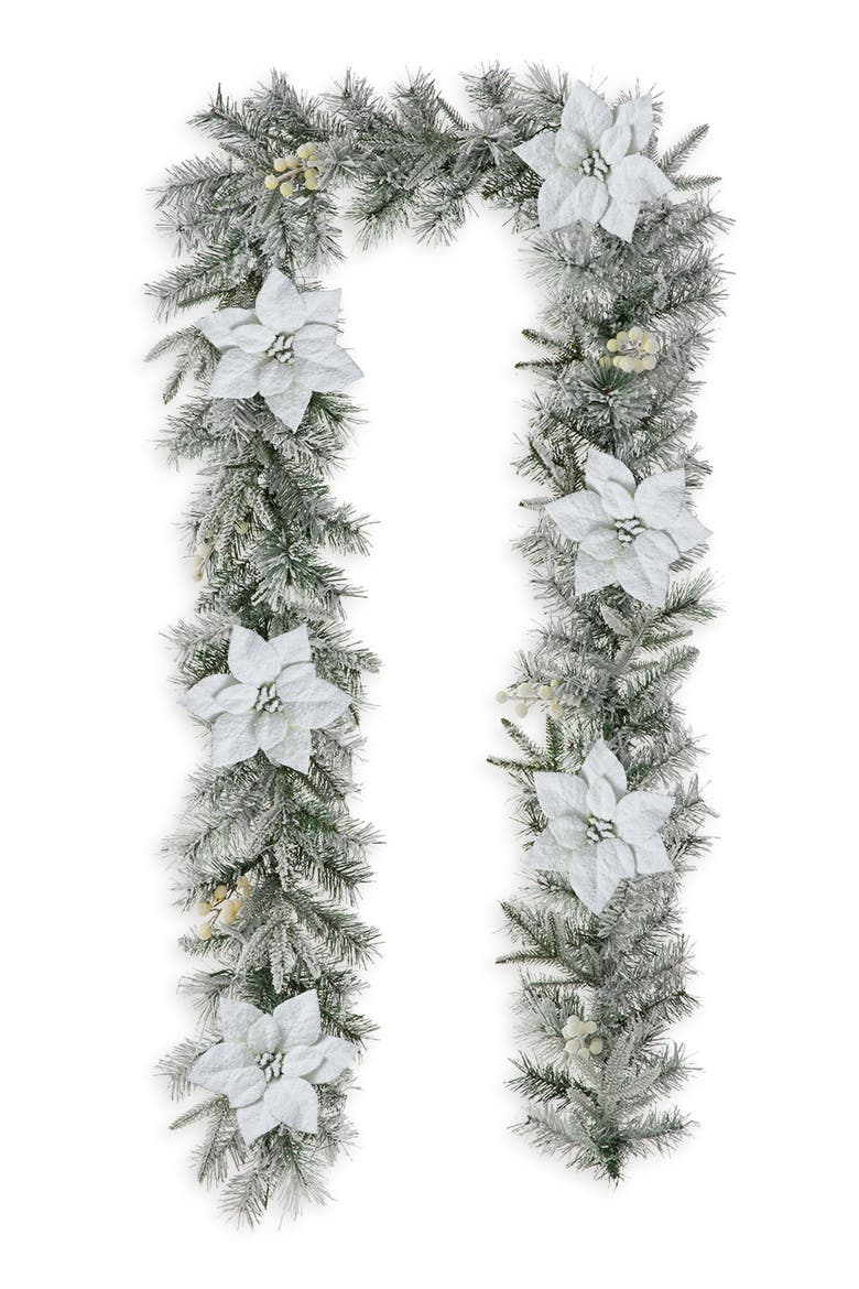 9ft Pre-Lit Snow Flocked Christmas Garland with Timer, Alternate, color, White