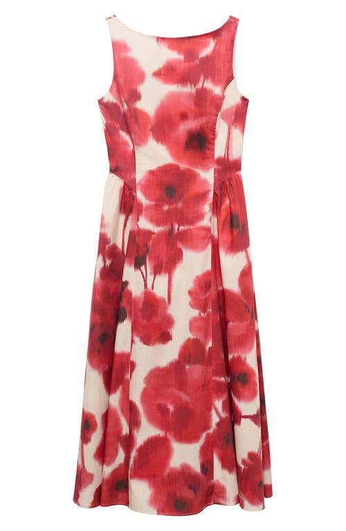 Mango Floral-print Flared Dress Ecru In Red