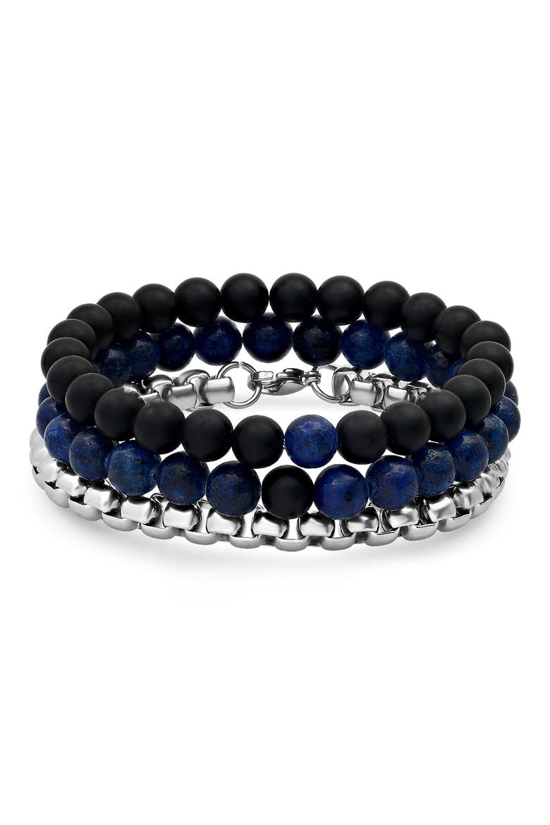 Men's Set of 3 Bracelets, Main, color, SILVER/ BLACK/ BLUE