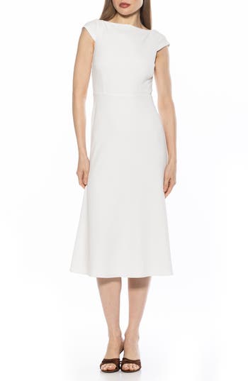 Alexia Admor Loreli Boat Neck Midi Dress In Ivory
