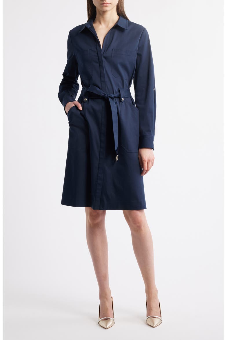Long Sleeve Cotton Blend Shirtdress, Main, color, INDIGO