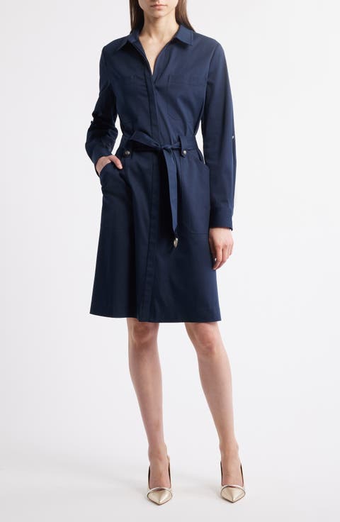 Long Sleeve Cotton Blend Shirtdress