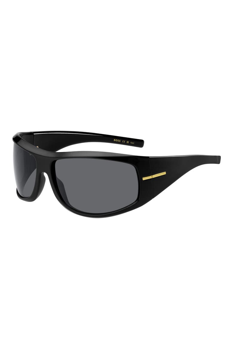 70mm Rectangular Wraparound Sunglasses, Alternate, color, BLACK