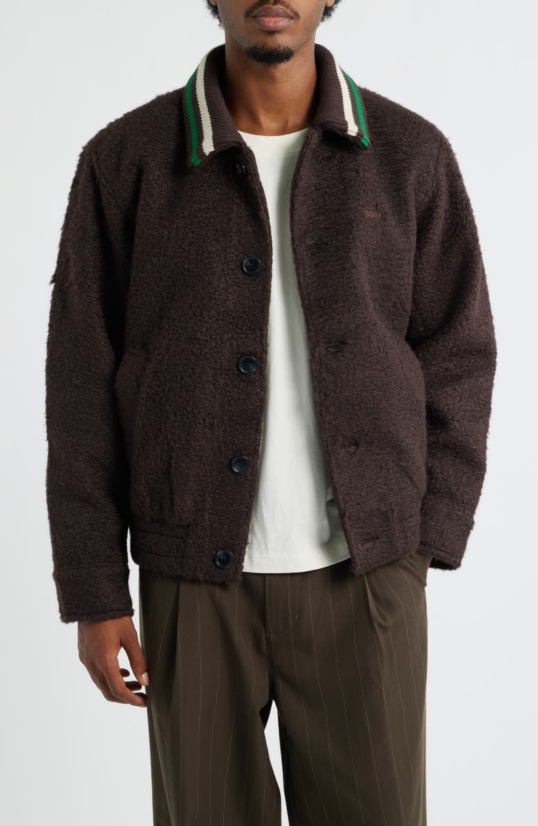 Obey Arden Fuzzy Blouson Jacket, Main, color, Java Brown