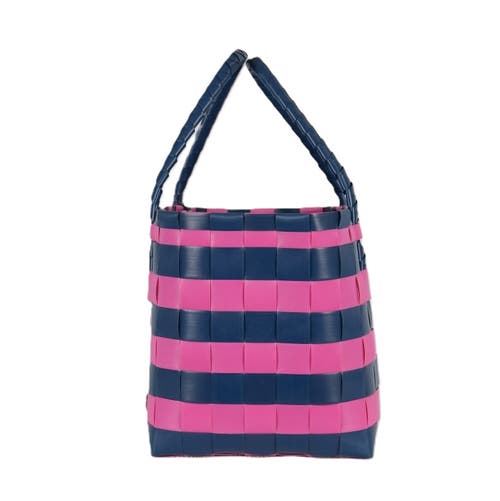 Handed By Paris Brights Recycled Tote Bag In Dark Blue/pink
