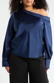 Renee C Drop Shoulder Satin Top