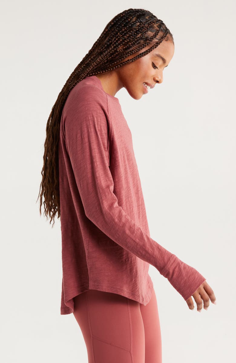 Zella Relaxed Washed 2.0 Long Sleeve Slub Tee, Alternate, color, Red Jelly