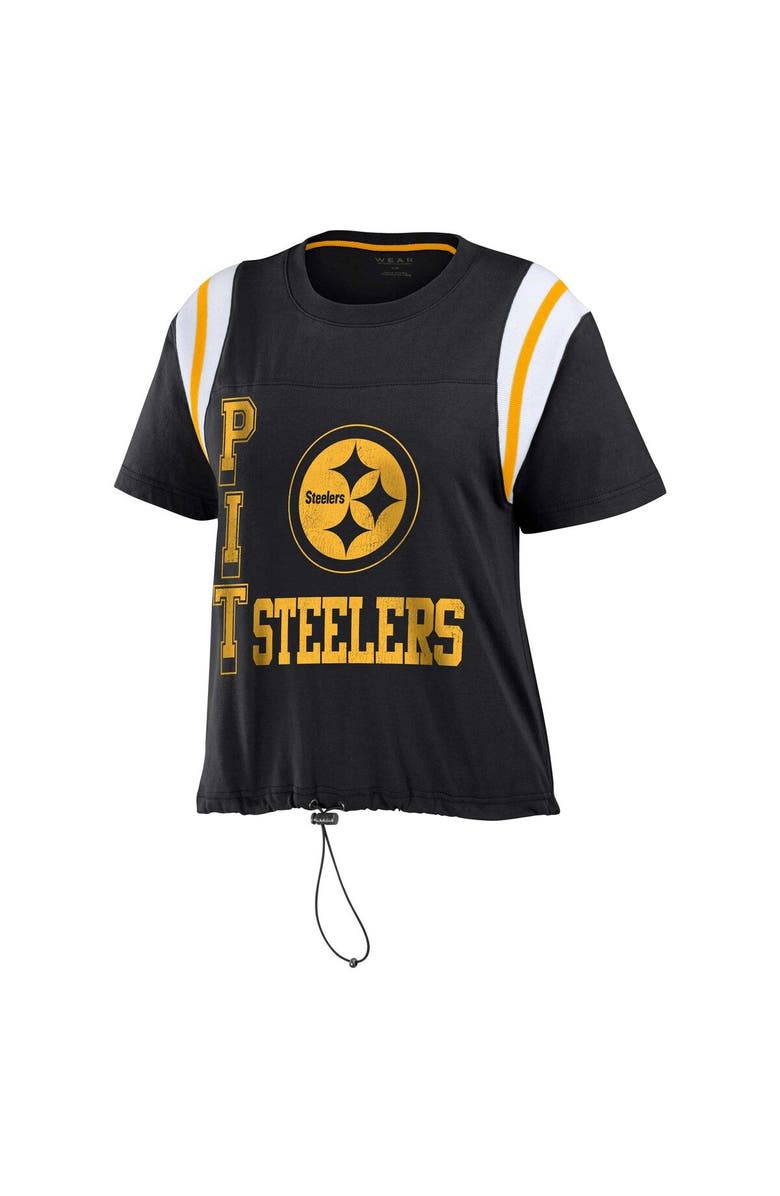 WEAR by Erin Andrews Women
s WEAR by Erin Andrews Black Pittsburgh Steelers Cinched Colorblock T-Shirt, Alternate, color, Black