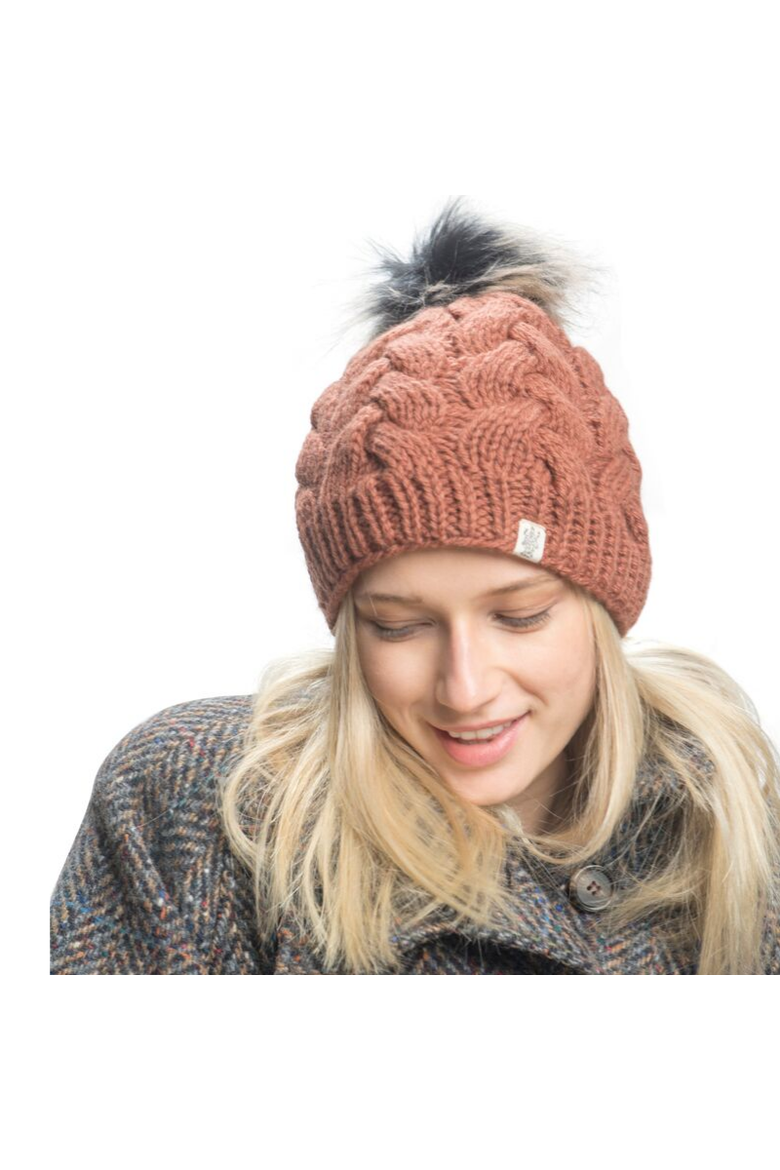 Boheme Cable Beanie w/ Faux Fur Pom, Alternate, color, Smoke