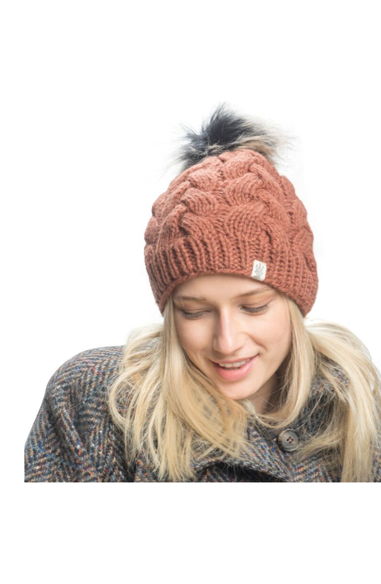 Nirvanna Designs Boheme Cable Beanie w/ Faux Fur Pom, Alternate, color, Black