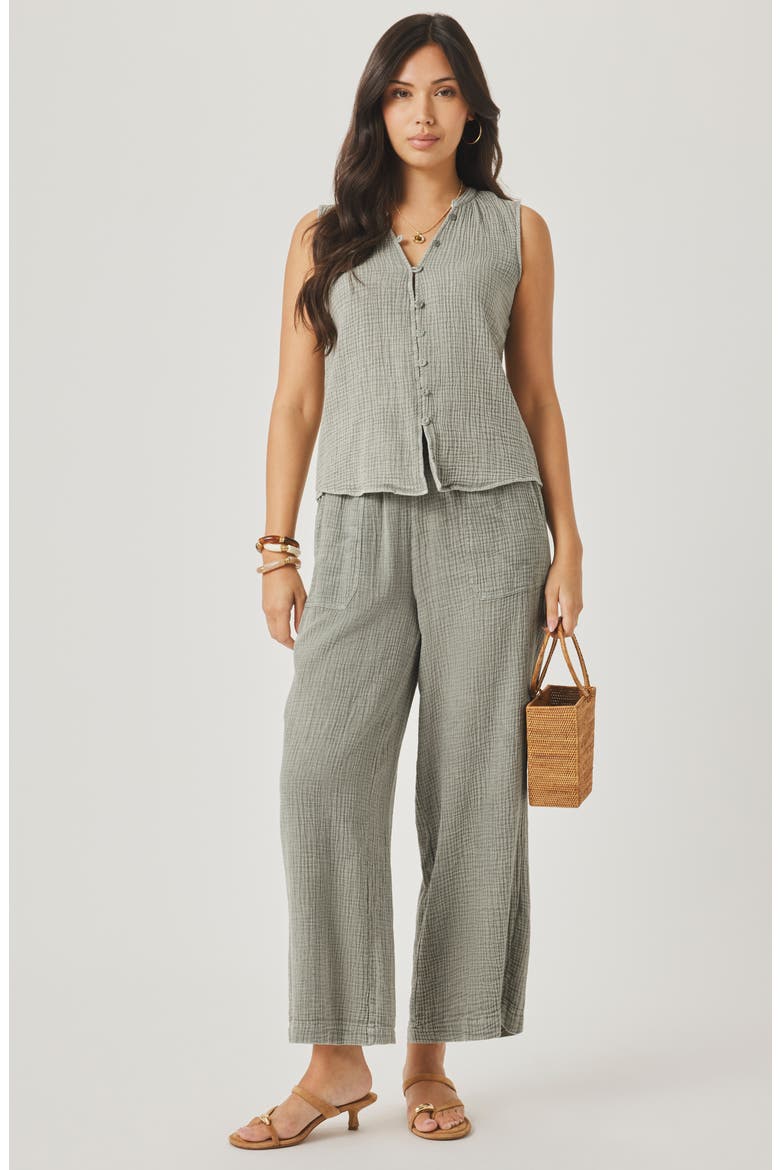 Ava Cotton Gauze Button-Up Tank, Alternate, color, EUCALYPTUS GREEN