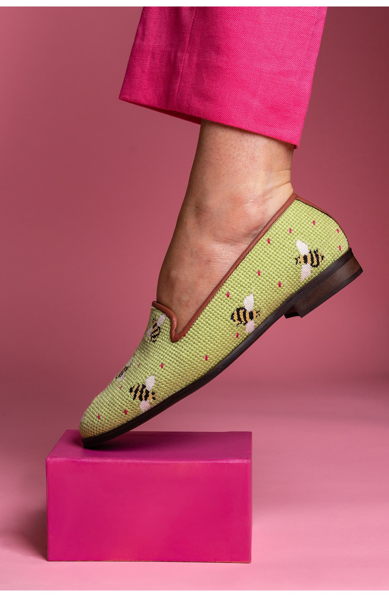 ByPaige Needlepoint Bee Flat, Alternate, color, Bumblebees On Lime