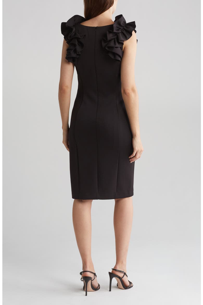 Donna Ricco Ruffle Shoulder Sheath Dress, Alternate, color, BLACK