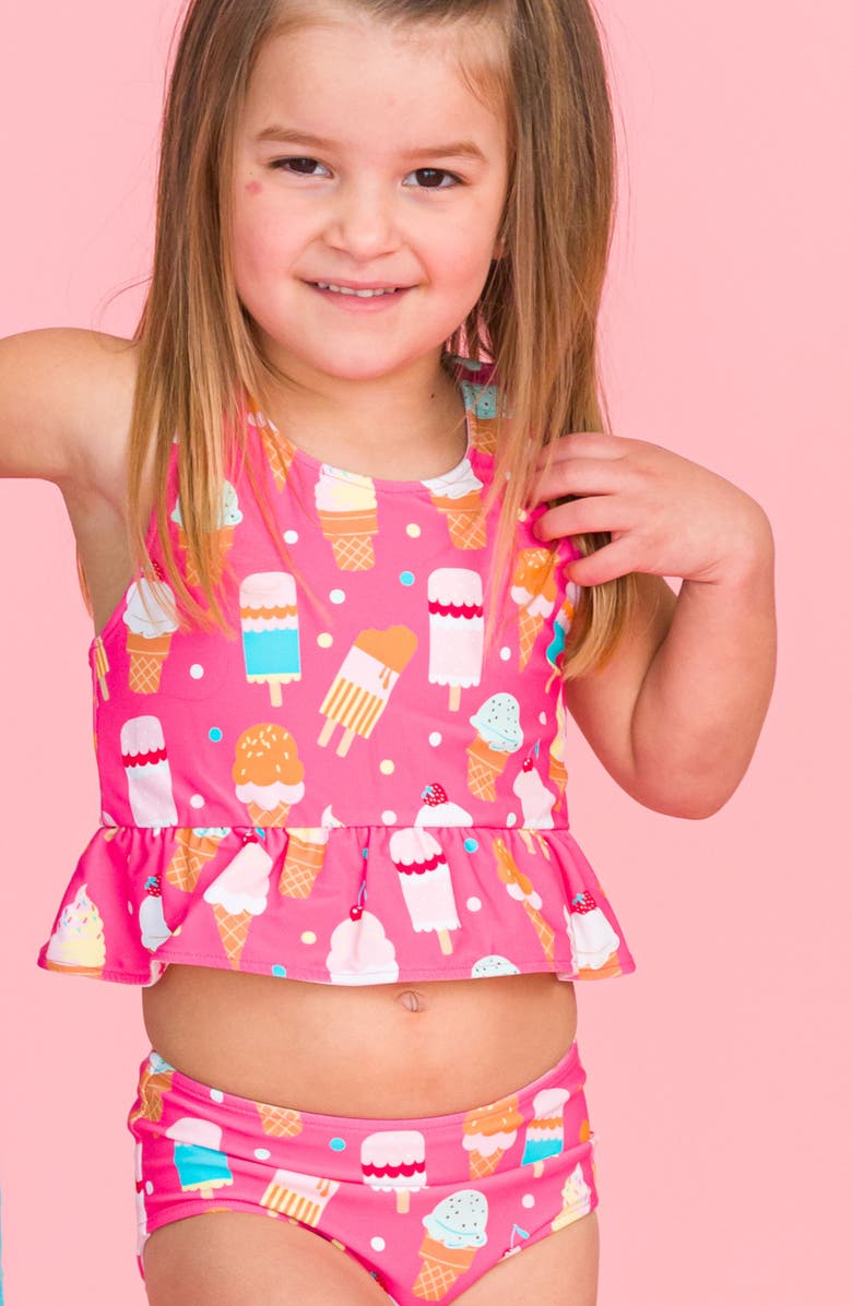 RuffleButts Kids' Sweet Scoops Reversible Two-Piece Swimsuit, Alternate, color, Pink
