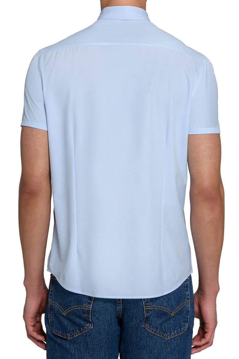 Abstract Geo Performance Short Sleeve Button-Down Shirt, Alternate, color, LIGHT BLUE