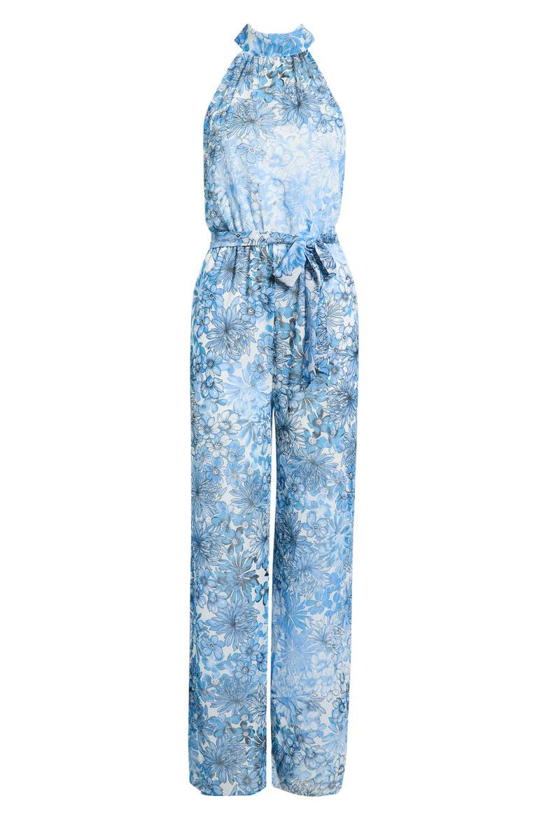Tierra Floral Print Halter Jumpsuit, Alternate, color, BLUES