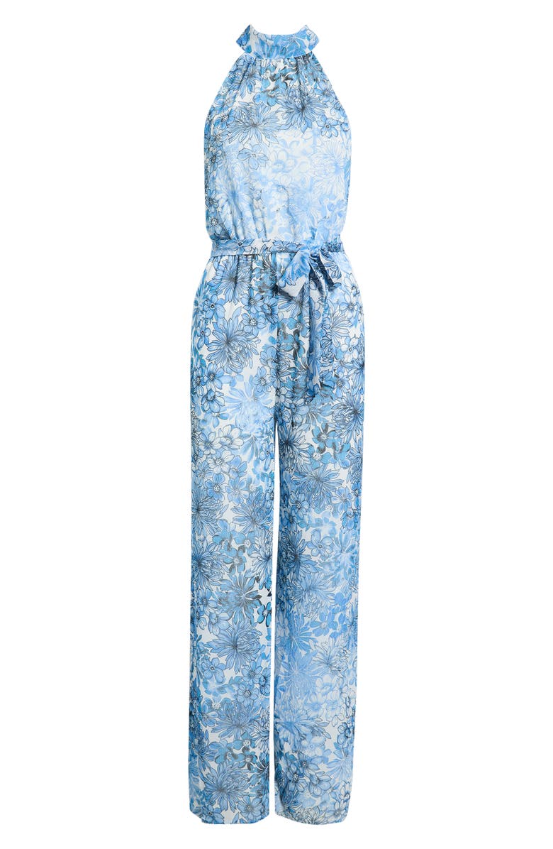 SUGARLIPS Tierra Floral Print Halter Jumpsuit, Main, color, Blues