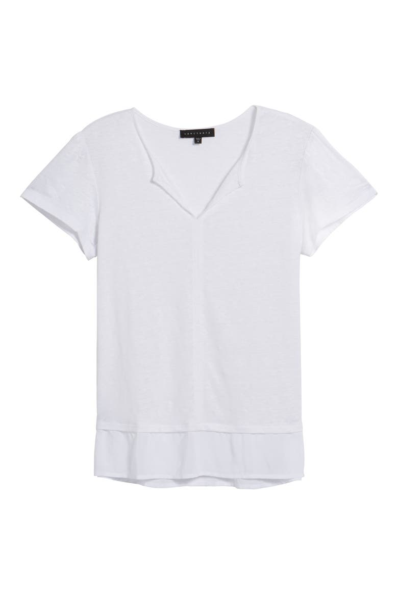 Uptown Tiered Hem Linen Tee, Alternate, color, WHITE/WHITE