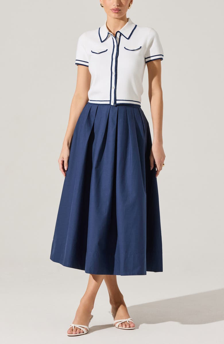 ASTR the Label Contrast Detail Short Sleeve Cardigan, Alternate, color, Off White Navy