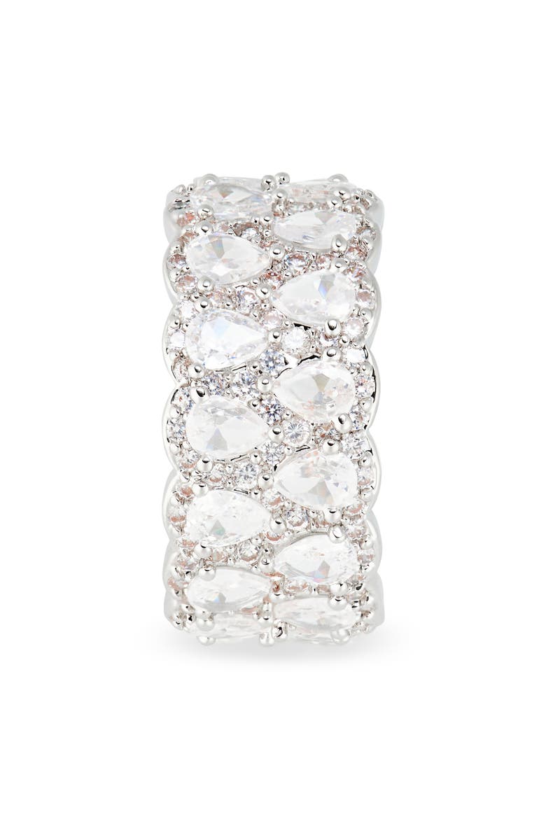 Cubic Zirconia Scalloped Eternity Band Ring, Alternate, color, CLEAR- SILVER