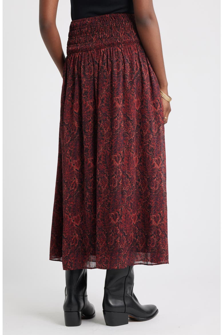 Smocked Wiast Maxi Skirt, Alternate, color, BLACK- RED GEMMA MEDALLION