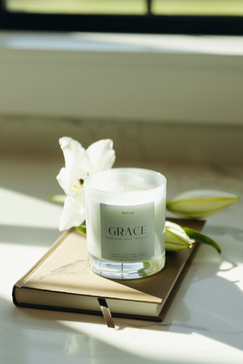 Grace (Fresh Rain, Pear, White Lily) EU Allergen-Free Candle, Alternate, color, 8 oz